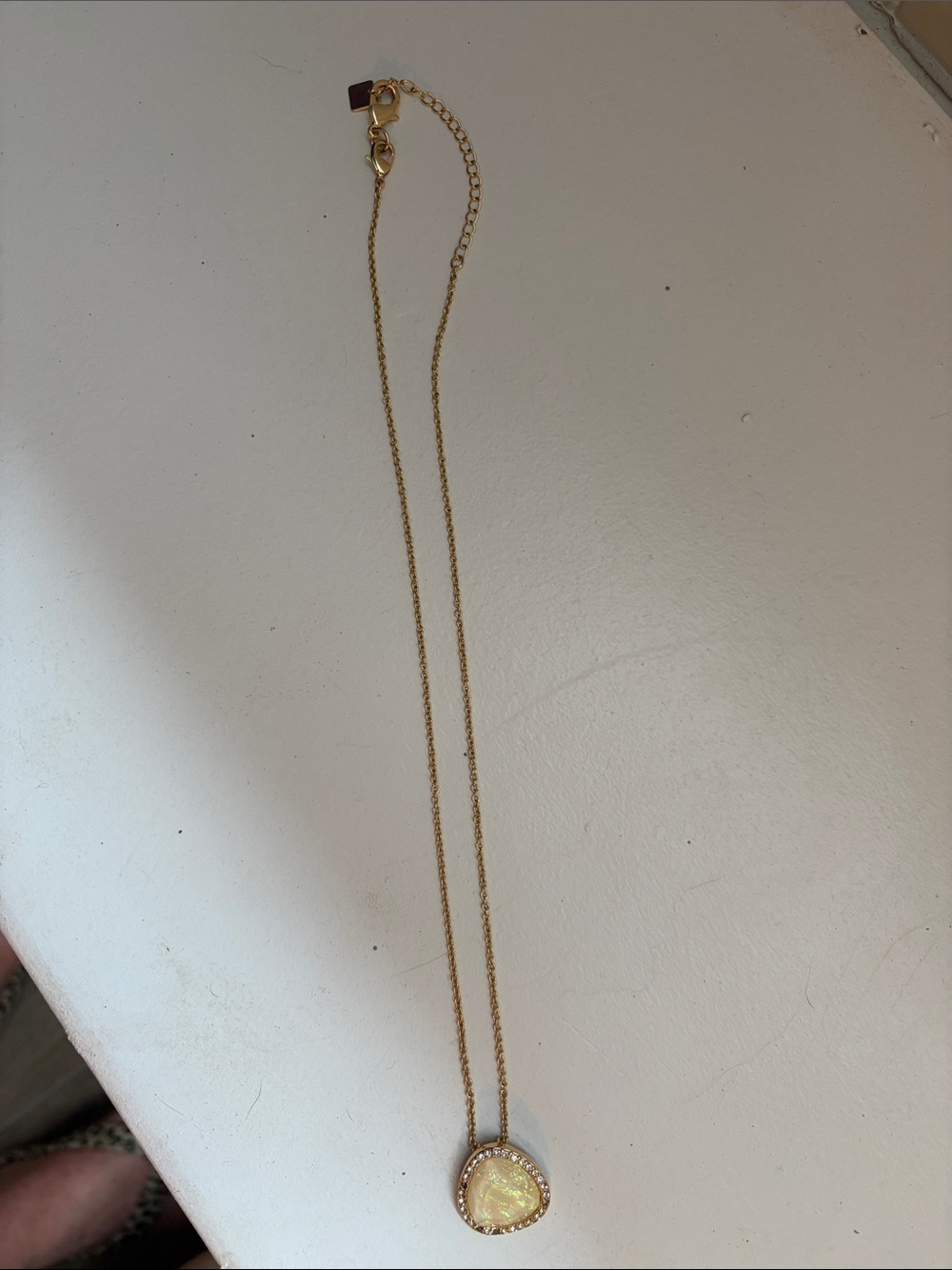 Gold fashion Necklace with Yellow Stone and Crystal Halo. Adjustable up to 2 1/2
